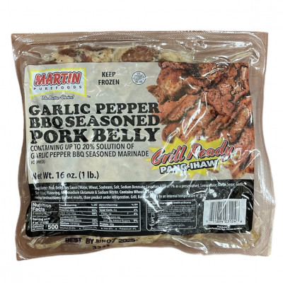 GRILL READY GALIC PEPPER BBQ SEASONED PORK BELLY